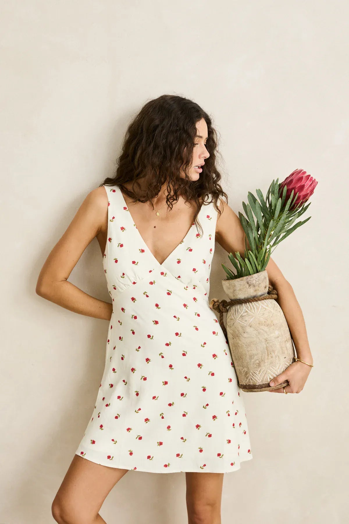 Rhythm Womens Rhythm Mila Floral Mini Dress - Cream Rhythm Mila Floral Mini Dress - Cream Splash Swimwear Mini Dress