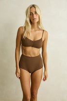 Rhythm Womens Rhythm Reef Crop Top - Chocolate Rhythm Reef Crop Top Chocolate Splash Swimwear Bikini Tops
