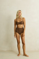 Rhythm Womens Rhythm Reef Crop Top - Chocolate Rhythm Reef Crop Top Chocolate Splash Swimwear Bikini Tops