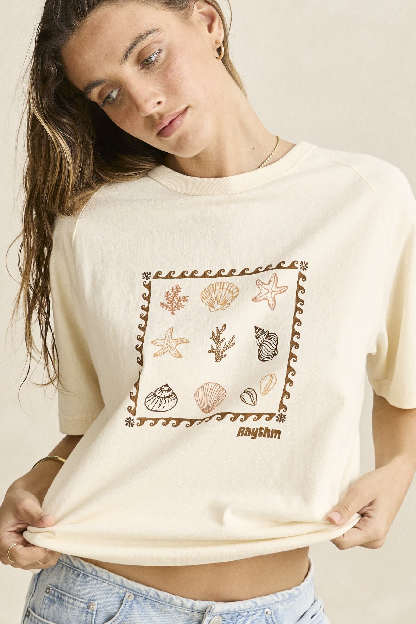 Rhythm Womens Rhythm Sea Ranch Shell Tee - Vintage White Rhythm Sea Ranch Shell Tee Vintage White Splash Swimwear Womens Tees