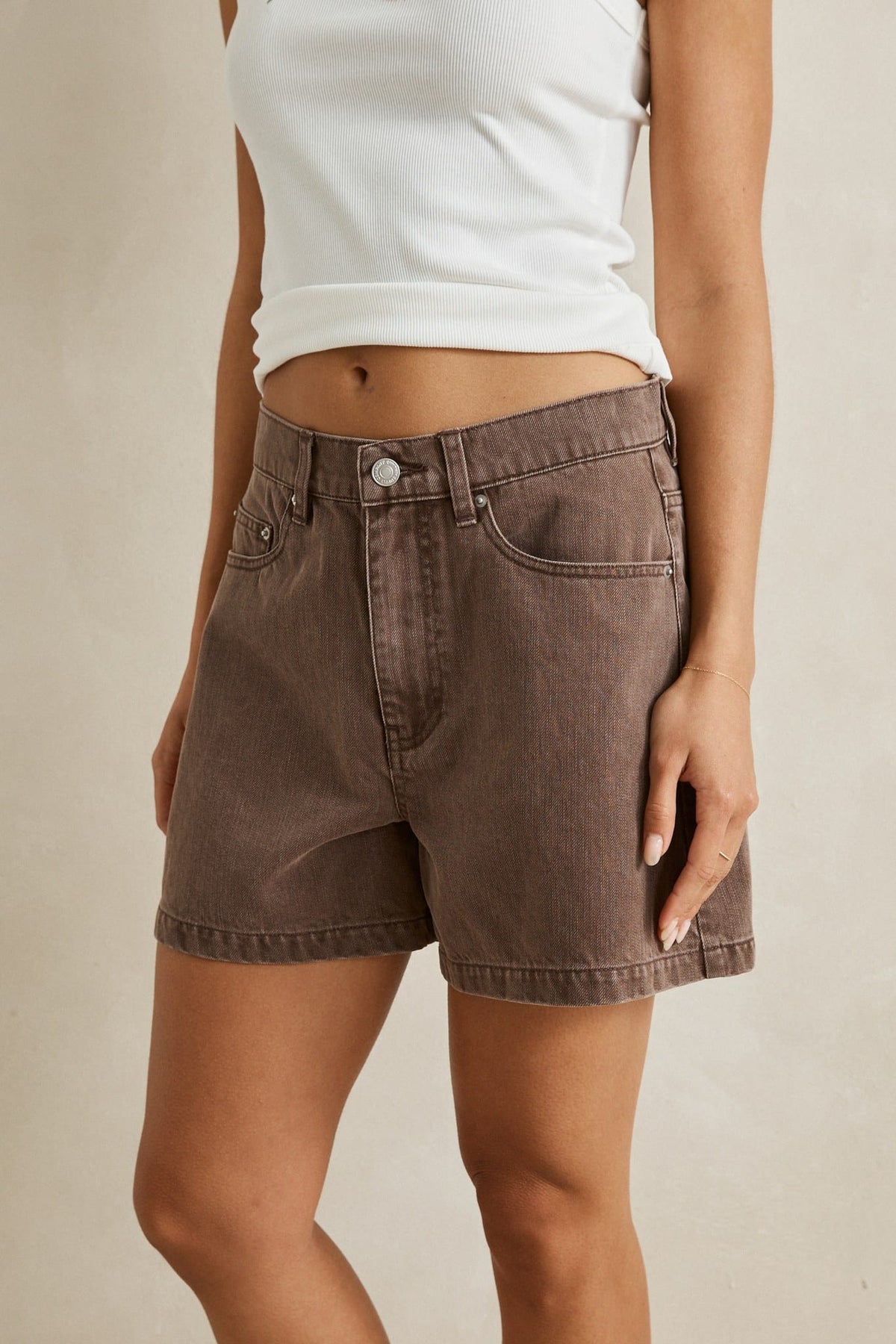 Rhythm Womens Rhythm Staple Denim Short - Chocolate Rhythm Staple Denim Short Chocolate Splash Swimwear Shorts