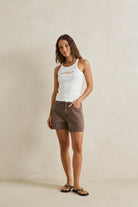 Rhythm Womens Rhythm Staple Denim Short - Chocolate Rhythm Staple Denim Short Chocolate Splash Swimwear Shorts