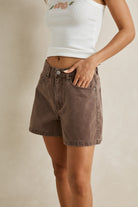 Rhythm Womens Rhythm Staple Denim Short - Chocolate CD25W-SH43-CHO-8 Rhythm Staple Denim Short Chocolate Splash Swimwear Shorts 8 9360397460841