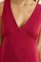 Rhythm Womens Rhythm Sunny Days Linen Mini Dress - Wine Rhythm Sunny Days Linen Mini Dress Wine Splash Swimwear Dresses