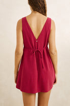 Rhythm Womens Rhythm Sunny Days Linen Mini Dress - Wine Rhythm Sunny Days Linen Mini Dress Wine Splash Swimwear Dresses