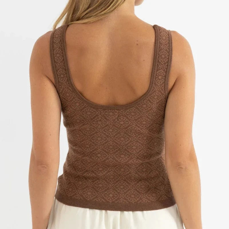 Rhythm Womens Rhythm Sunset Scoop Neck Knit Tank - Chocolate Rhythm Sunset Scoop Neck Knit Tank - Chocolate Splash Swimwear
