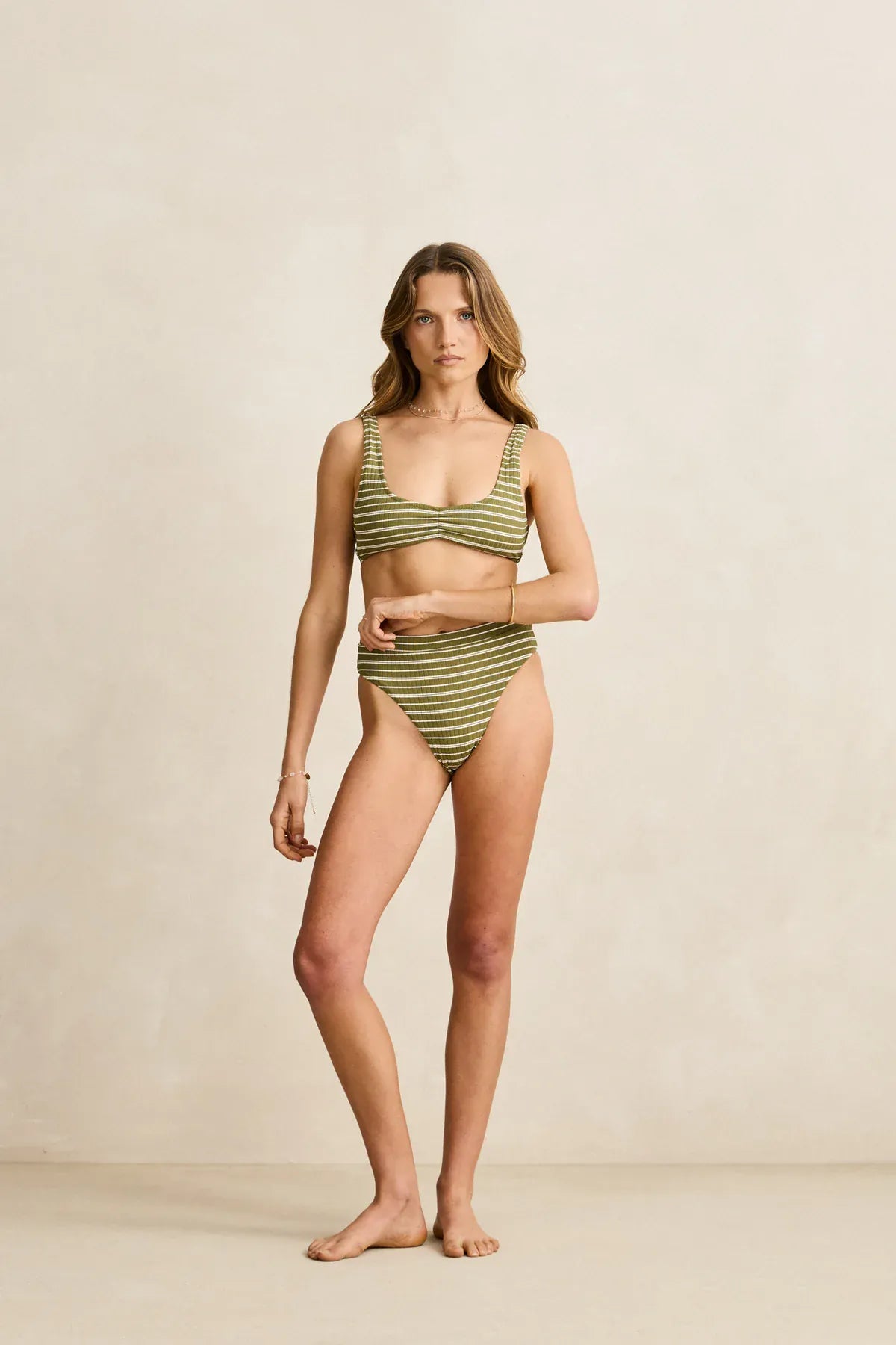 Rhythm Womens Rhythm Vista Stripe Band High Waist Pant - Olive Rhythm Vista Stripe Band High Waist Pant - Olive Splash Swimwear Bikini Bottoms