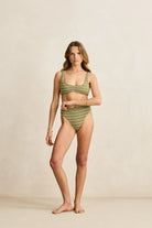 Rhythm Womens Rhythm Vista Stripe Band High Waist Pant - Olive Rhythm Vista Stripe Band High Waist Pant - Olive Splash Swimwear Bikini Bottoms