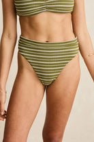 Rhythm Womens Rhythm Vista Stripe Band High Waist Pant - Olive Rhythm Vista Stripe Band High Waist Pant - Olive Splash Swimwear Bikini Bottoms