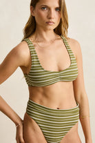Rhythm Womens Rhythm Vista Stripe Crop Top - Olive Rhythm Vista Stripe Crop Top - Olive Splash Swimwear Bikini Tops