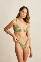 Rhythm Womens Rhythm Vista Stripe Hi Cut Pant - Olive Rhythm Vista Stripe Hi Cut Pant - Olive Splash Swimwear Bikini Bottoms