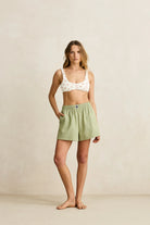 Rhythm Womens Rhythm Vista Stripe Short - Olive Rhythm Vista Stripe Short - Olive Splash Swimwear Womens Shorts