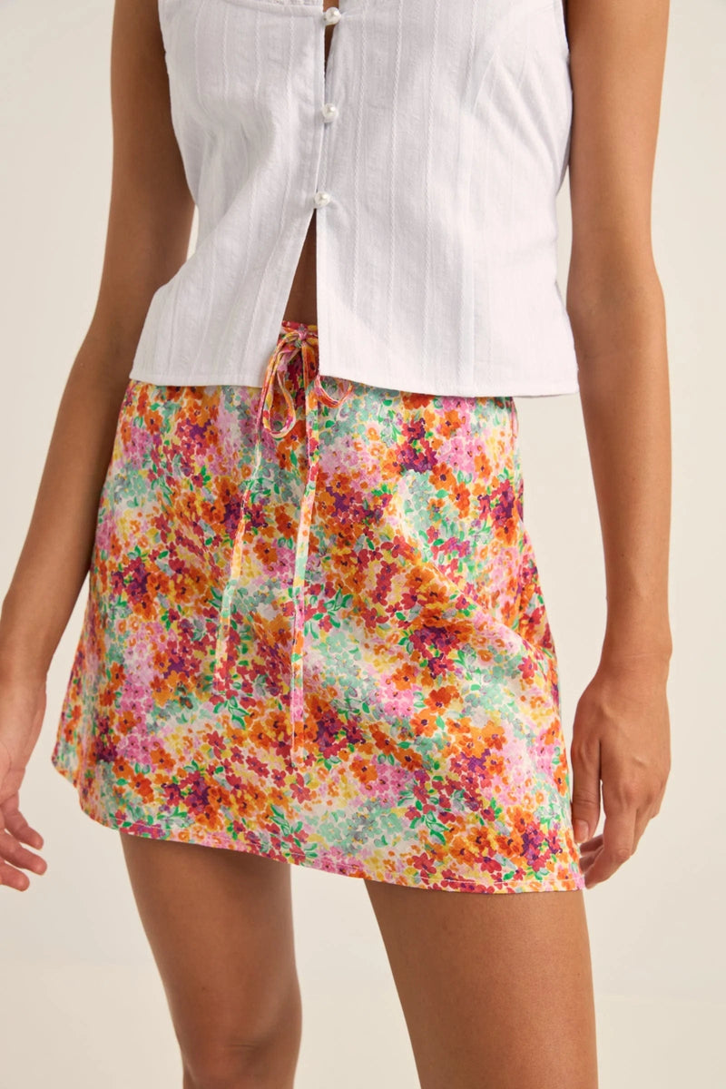 Rhythm Womens Sierra Floral Bias Cut Mini Skirt - Orange Rhythm Sierra Floral Bias Cut Mini Skirt - Orange Splash Swimwear Skirts