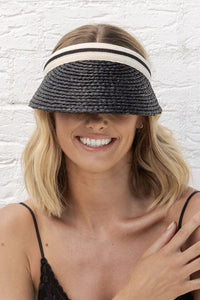 Rigon Headwear Cabarita Visor TM694 Tina M Veneto Fedora - Ivory/Earth Splash Swimwear Hats Black / M/L 9328897042257