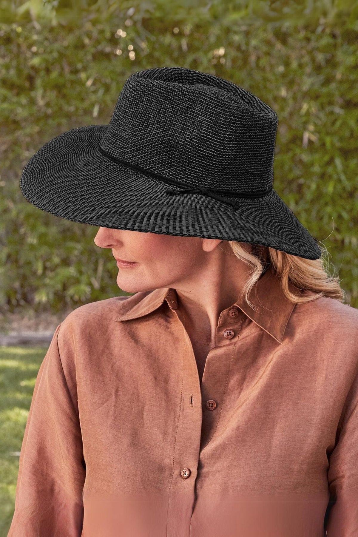 Rigon Headwear Cancer Council Marie Wide Brim Fedora RL678 Cancer Council Marie Wide Brim Fedora Splash Swimwear Hats Black / M/L (58cm) 9328897033040