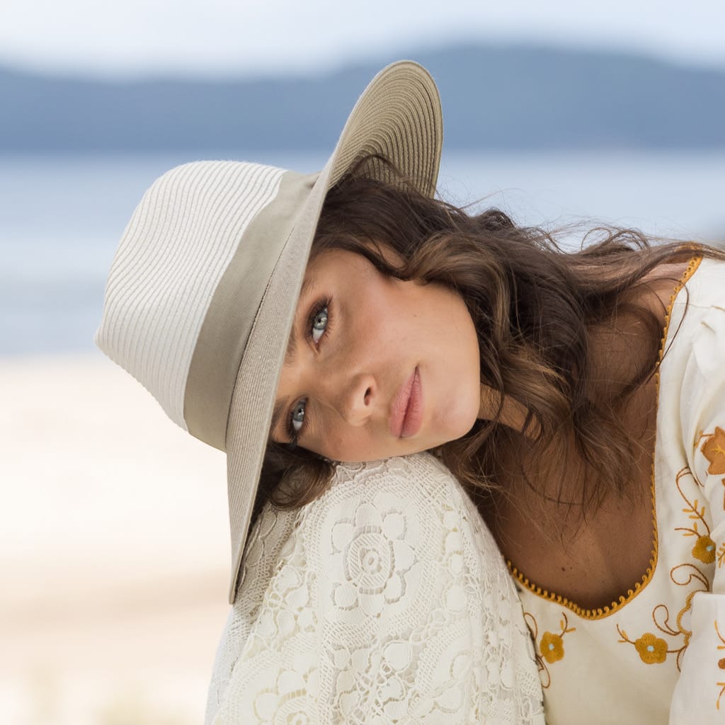 Rigon Headwear Kristina Fedora - Mixed Ivory/Khaki BD655 Kristina Fedora - Mixed Ivory/Khaki Splash Swimwear Hats M/L (58cm) 9328897047924