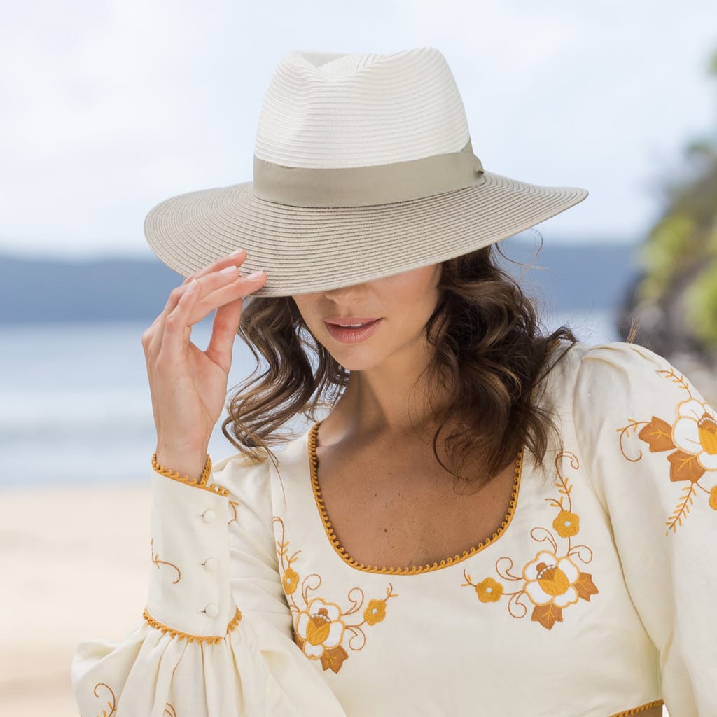 Rigon Headwear Kristina Fedora - Mixed Ivory/Khaki BD655 Kristina Fedora - Mixed Ivory/Khaki Splash Swimwear Hats M/L (58cm) 9328897047924
