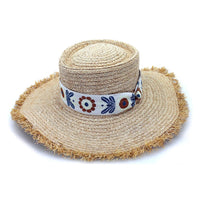 Rigon Headwear Quinn Raffia Wide Brim - Natural/Ivory/Blue RL674 Cancer Council Quinn Raffia Wide Brim - Natural/Ivory/Blue Splash Swimwear Hats M/L (58cm) 9328897034535