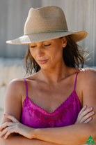 Rigon Headwear Tina M Camille Mid-Brim Fedora TM716A Tina M Camille Mid-Brim Fedora Splash Swimwear Hats Natural/Blue Stone / M/L (58cm) 9328897047153