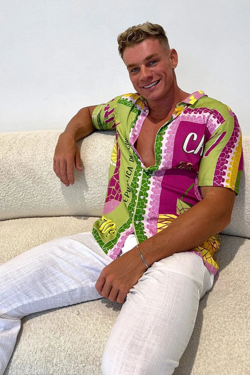 Runaway The Label Aloha Shirt - Green/Purple Aloha Shirt - Green/Purple Splash Swimwear Clothing