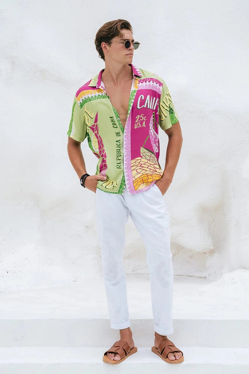 Runaway The Label Aloha Shirt - Green/Purple Aloha Shirt - Green/Purple Splash Swimwear Clothing