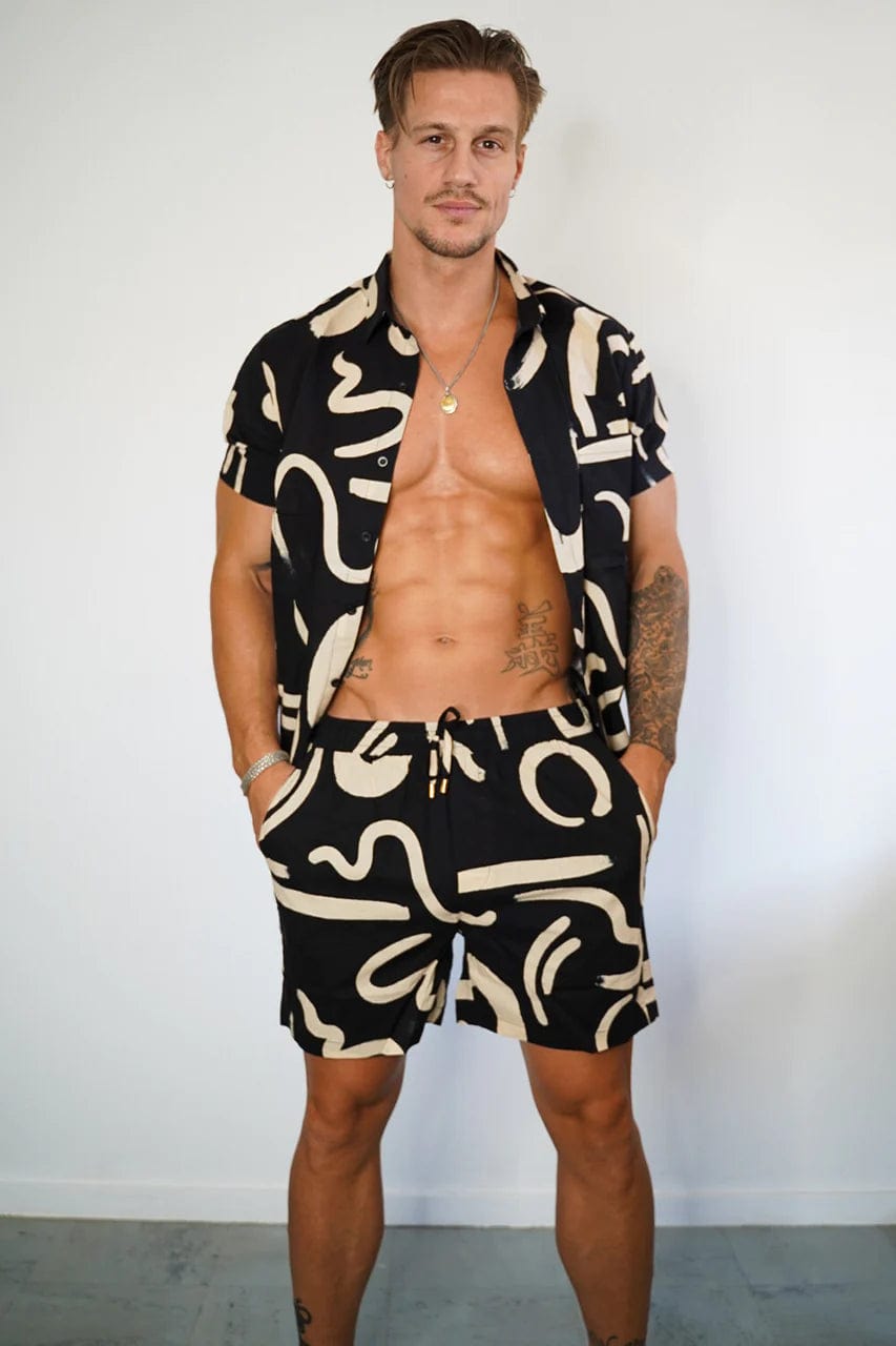 Runaway The Label Mens York Shirt - Black/Sand Buy York Cotton Shirt - Sand/Black | Seven Wonders | Australian Clothing Brands Splash Swimwear Clothing