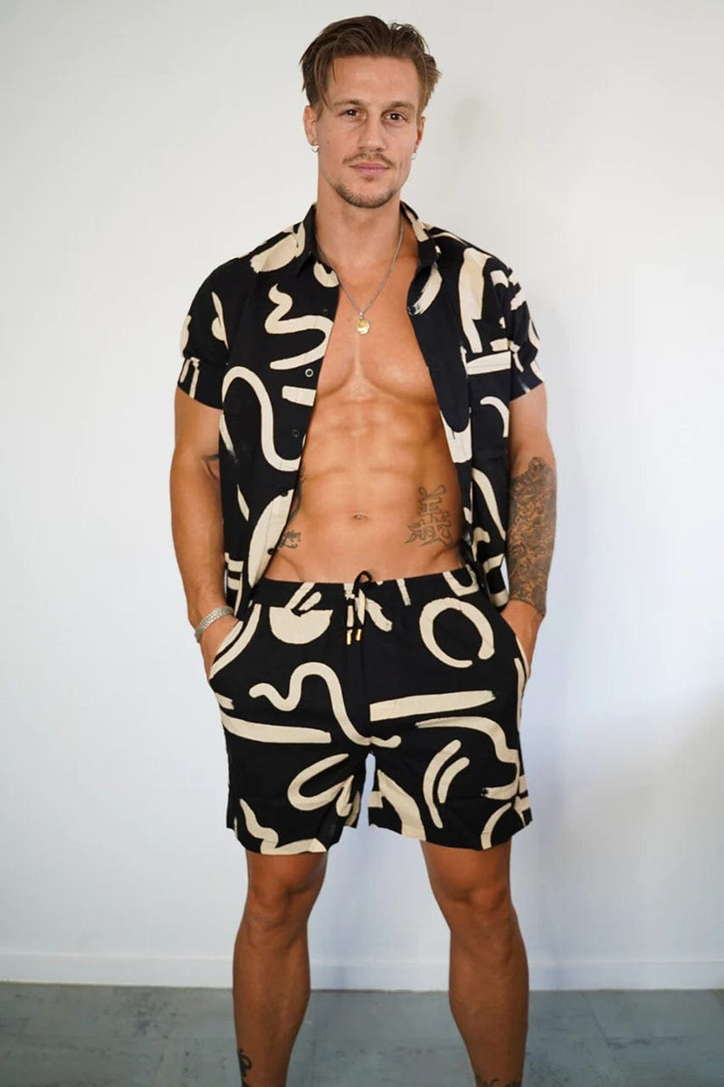 Runaway The Label Mens York Shirt - Black/Sand Buy York Cotton Shirt - Sand/Black | Seven Wonders | Australian Clothing Brands Splash Swimwear Clothing