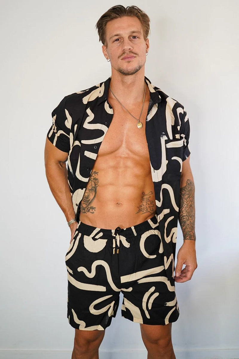 Runaway The Label Mens York Shirt - Black/Sand Buy York Cotton Shirt - Sand/Black | Seven Wonders | Australian Clothing Brands Splash Swimwear Clothing