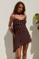 Runaway The Label Runaway The Label Alora Scoop Neck Mini Dress - Choc/Lemon Polka Runaway The Label Alora Scoop Neck Mini Dress - Choc/Lemon Polka Splash Swimwear Dresses