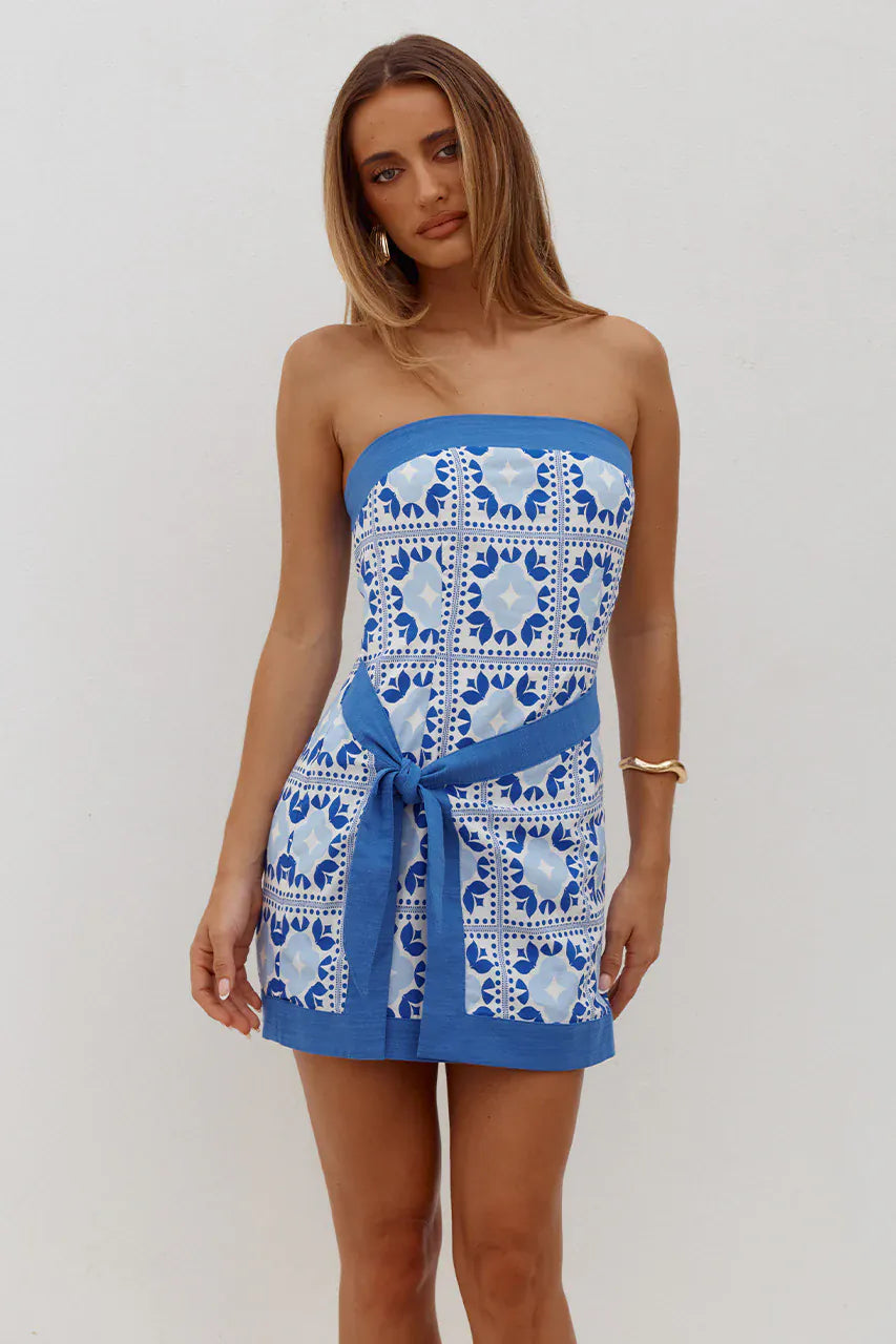 Runaway The Label Runaway The Label Lilliana Strapless Mini Dress - Lola Blue Runaway The Label Lilliana Strapless Mini Dress - Lola Blue Splash Swimwear Dresses
