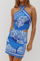 Runaway The Label Runaway The Label Rileigh Halter Cut Out Mini Dress - Shellie Blue Runaway The Label Rileigh Halter Cut Out Mini Dress - Shellie Blue Splash Swimwear Dress
