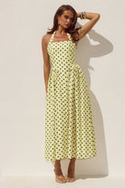 Runaway The Label Runaway The Label Sammi Halter Midi Dress - Lemon/Choc Polka Runaway The Label Sammi Halter Midi Dress - Lemon/Choc Polka Splash Swimwear Dresses