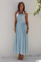 Runaway The Label Runaway The Label Sammi Halter Midi Dress - Sky Blue/Choc Polka Runaway The Label Sammi Halter Midi Dress - Sky Blue/Choc Polka Splash Swimwear Dresses