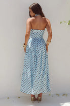 Runaway The Label Runaway The Label Sammi Halter Midi Dress - Sky Blue/Choc Polka Runaway The Label Sammi Halter Midi Dress - Sky Blue/Choc Polka Splash Swimwear Dresses