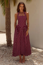 Runaway The Label Runaway The Label Sammi Halter Midi Dress - Wine/White Polka Runaway The Label Sammi Halter Midi Dress - Wine/White Polka Splash Swimwear Dresses