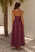 Runaway The Label Runaway The Label Sammi Halter Midi Dress - Wine/White Polka Runaway The Label Sammi Halter Midi Dress - Wine/White Polka Splash Swimwear Dresses