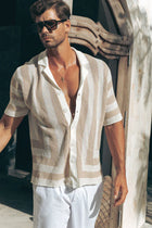 Runaway The Label Runaway The Label Theo Knit Shirt RM23-5006-S/W-S Runaway The Label Theo Knit Shirt Splash Swimwear Mens Shirt Sand/White / S