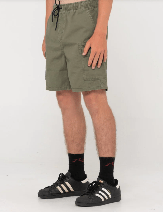 Rusty Camper Cargo 19 Elastic Short - Army Green Splash Swimwear Mens