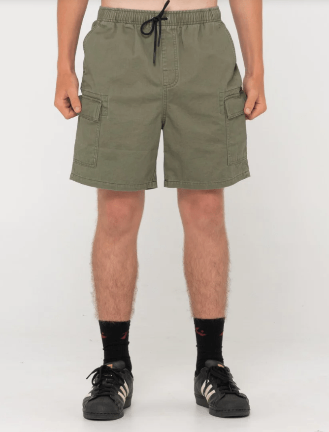 Rusty Camper Cargo 19 Elastic Short - Army Green Splash Swimwear Mens