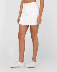 Rusty Celeste High Rise Denim Skirt - White Splash Swimwear Skirts