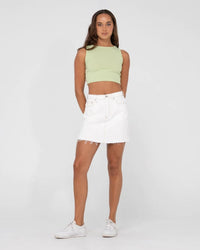 Rusty Celeste High Rise Denim Skirt - White Splash Swimwear Skirts