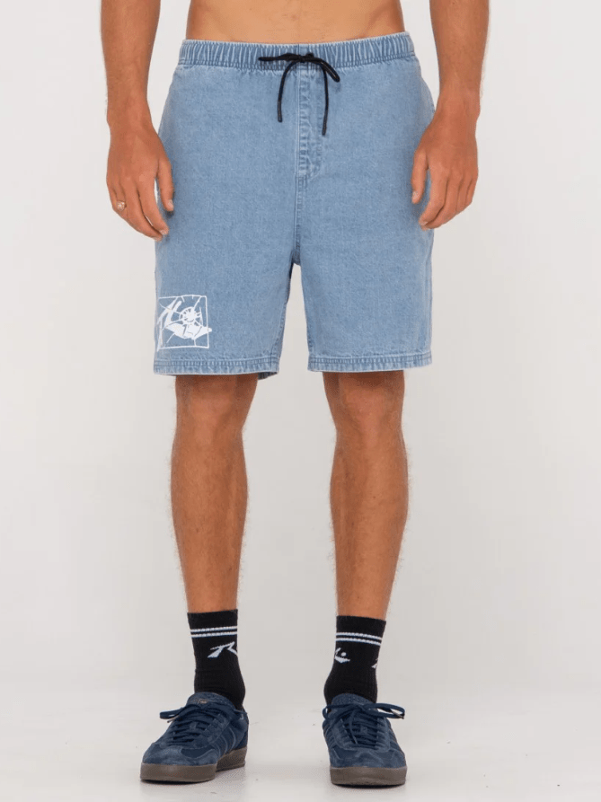 Rusty Manila Folder Denim Elastic Short - Ash Blue Splash Swimwear Mens