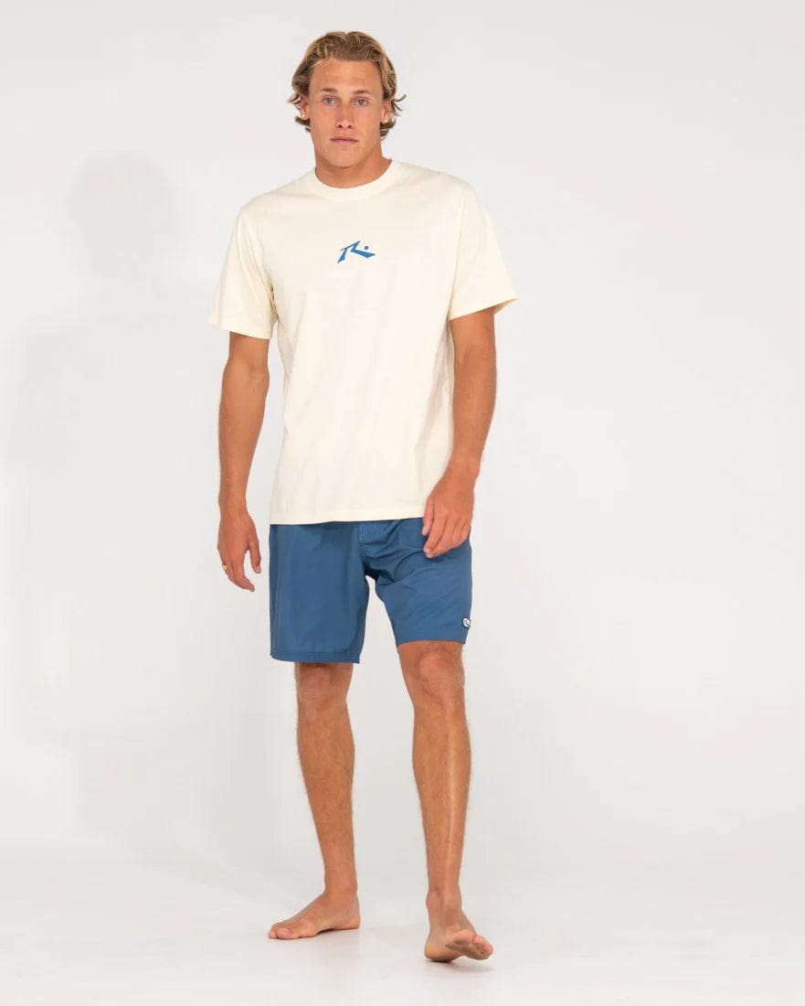 Rusty One Hit CF Competition Short Sleeve Tee - Ecru/Vallarta Blue Splash Swimwear Mens