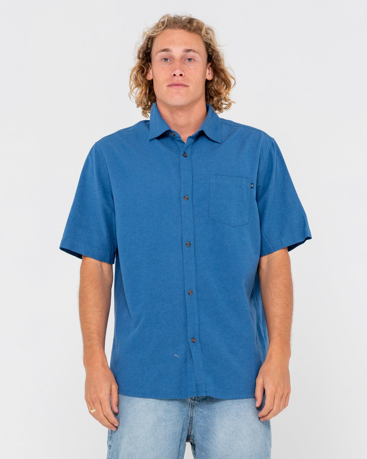 Rusty Overtone Short Sleeve Linen Shirt WSM0960 Rusty Vital Rusty Graphic Tee Splash Swimwear Mens Delft Blue / S 9356189412518