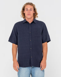 Rusty Overtone Short Sleeve Linen Shirt WSM0960 Rusty Vital Rusty Graphic Tee Splash Swimwear Mens Navy Blue / S 9356189412532