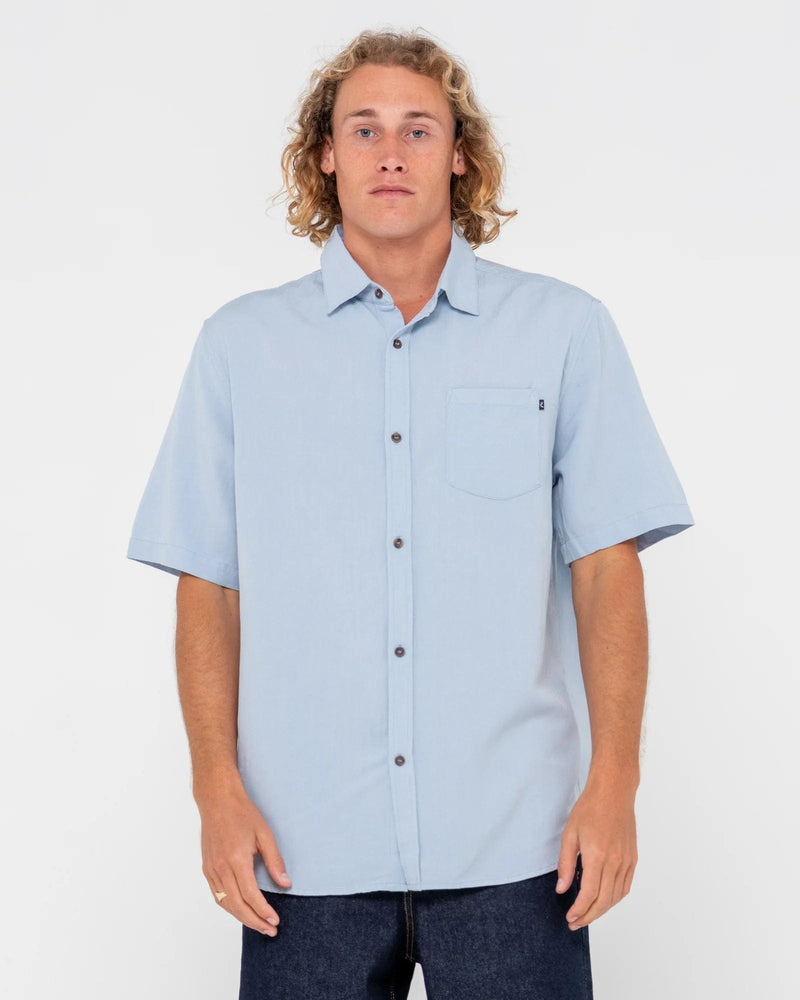 Rusty Overtone Short Sleeve Linen Shirt WSM0960 Rusty Vital Rusty Graphic Tee Splash Swimwear Mens Sky Blue / S 9356189412549