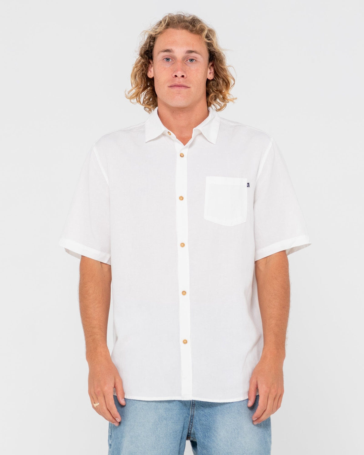 Rusty Overtone Short Sleeve Linen Shirt WSM0960 Rusty Vital Rusty Graphic Tee Splash Swimwear Mens White / S 9356189087884