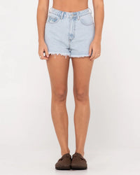 Rusty Penny Kick High Waisted Denim Short - Sky Blue Heather Rusty Penny Kick High Waisted Denim Short Splash Swimwear