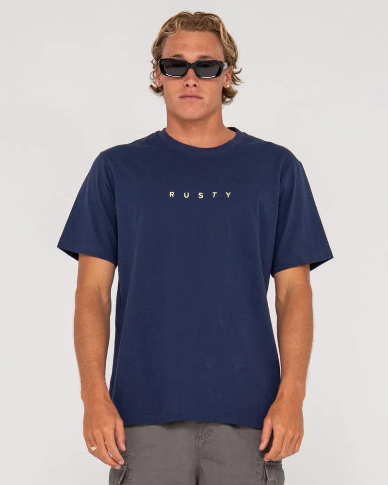 Rusty Short Cut 2 Short Sleeve Tee TTM2840 Splash Swimwear Mens Navy Blue/Popcorn / S 9356189320165