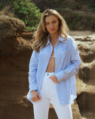 Saint Rose Saint Rose Laguna Stripe Shirt - Blue Stripe Saint Rose Laguna Stripe Shirt - Blue Stripe Splash Swimwear Clothing Top